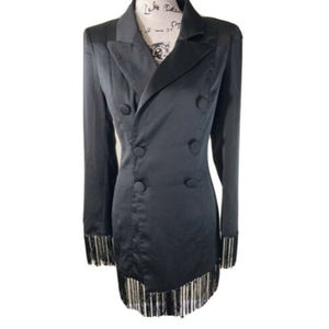 Latiste Black Double Brest Fringed Jacket Style Dress Fully Lined Sz Small NWTS